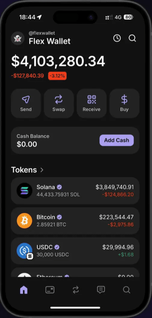 GhostCrypto app — portfolio screen with market overview